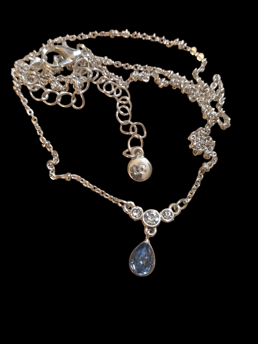LC Lauren Conrad Silver Necklace with Blue Teardrop and Crystal Accents
